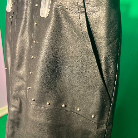 Size6, Philosophy, Leather Black Skirt Two Front Pockets with Silver Beads Decor - Picture 3 of 10